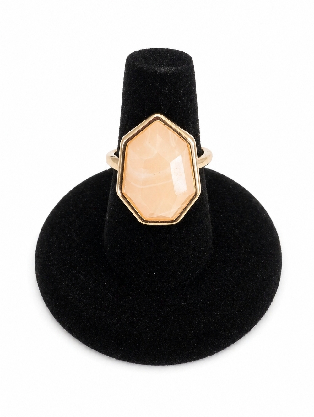 Peach Faceted Geometric Cocktail Statement Ring Gold Tone Size 8